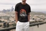 Retro Drive – Sunset City Car Graphic T-Shirt - Black (Size-XXL)