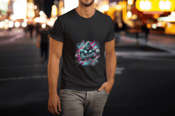 Neon Gorilla Power T-Shirt – Charcoal Black (Size-M)