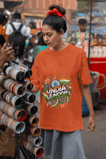 India Ka Junoon Graphic T-Shirt – Saffron Orange (Size-L)