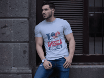 "I Love United States of America – Land of the Free" Graphic Tee  Light Grey T-Shirt (Size-L)