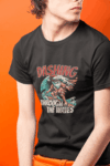 “Dashing Through the Waves” Surfing Santa Holiday Tee – Black Edition (Size-S)