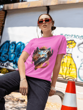 Mystic Fox – Neon Flame Graphic T-Shirt-Hot Pink (Size-L)