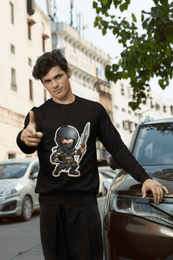 Chibi Ninja Warrior Black Sweatshirt (Size-L)