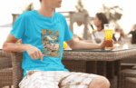“Hello Summer” Beach Dog Graphic Tee – Turquoise Blue (Size-XXL)