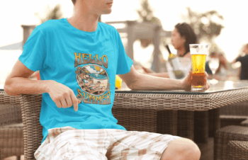 “Hello Summer” Beach Dog Graphic Tee – Turquoise Blue (Size-L)