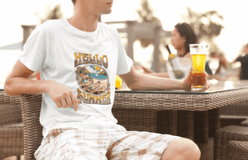 “Hello Summer” Retro Dog Beach Graphic Tee – Classic White (Size-XXL)