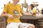 “Hello Summer” Vintage Beach Dog Graphic Tee – Mustard Yellow (Size-S)
