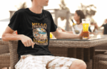“Hello Summer” Retro Beach Graphic Tee – Classic Black (Size-S)