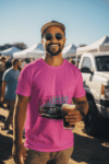 Rebel Roadster – Retro Car Graphic T-Shirt-Pink (Size-S)