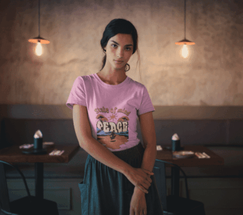 "State of Mind – Peace" Retro Beach Graphic T-Shirt - Light Pink (Size-L)
