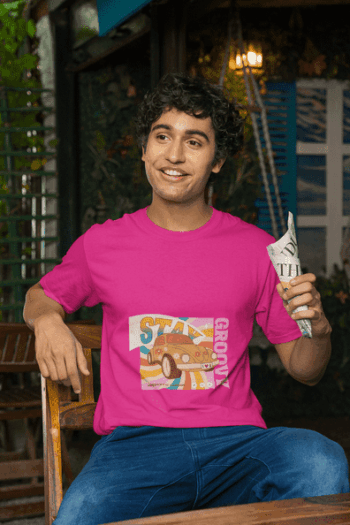 Stay Groovy Retro Car T-Shirt – Pink(Size-XXL)