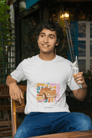 Stay Groovy Retro Car – White T-Shirt(Size-S)