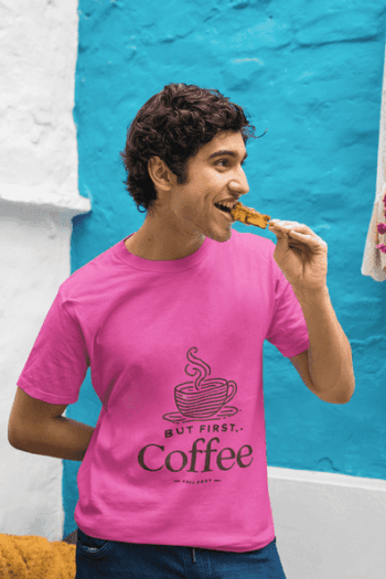 But First, Coffee – Pink T-Shirt(Size-L)