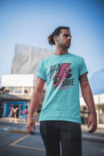 “Bold & Brave” Lightning Bolt Graphic Tee – Aqua Blue Edition (Size-XXL)