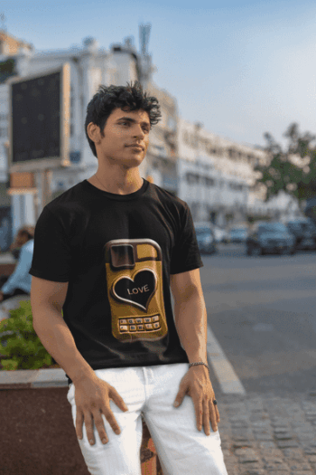 Classic Love Keypad Print Black T-Shirt (Size-L)