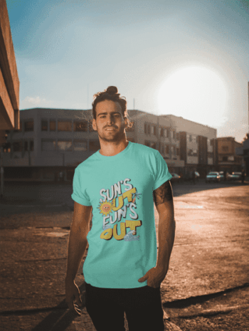 “Sun’s Out, Fun’s Out” Summer Graphic Tee – Aqua Blue (Size-XXL)