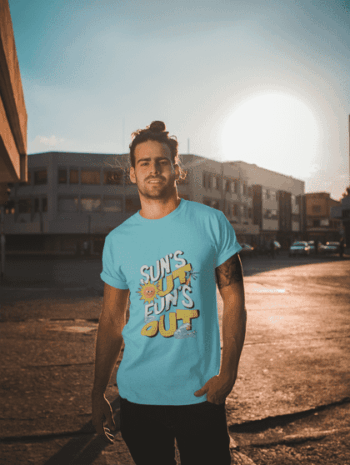 “Sun’s Out, Fun’s Out” Sky Blue Summer T-Shirt (Size-M)
