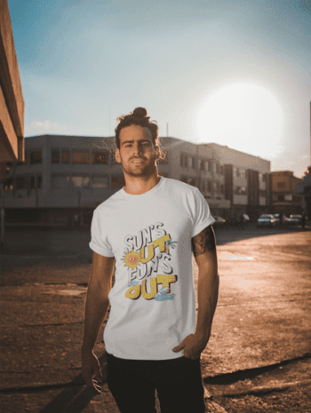 Men's Summer Vibes T-Shirt – "Sun's Out, Fun's Out" Graphic Tee-White (Size-L)