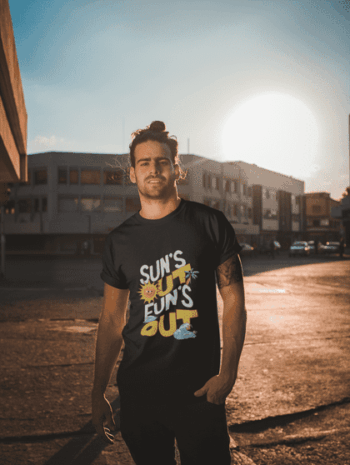 Men's Black Summer Vibes T-Shirt – "Sun's Out, Fun's Out" Graphic Tee-Black (Size-L)