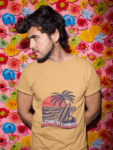 Longboard Beach Sunset  Sand Beige T-Shirt (Size-S)