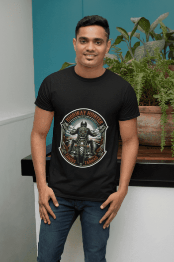 Highway Hunter Motorcycle Graphic Black T-Shirt (Size-L)