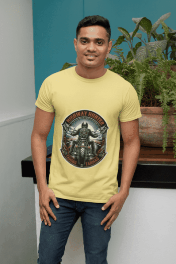 Highway Hunter Biker Graphic T-Shirt – Yellow Edition (Size-L)