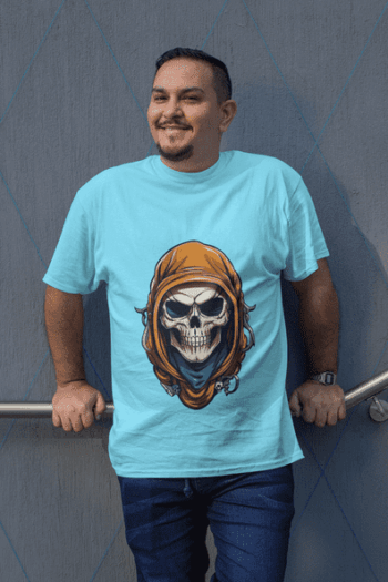 Grim Hood Skull T-Shirt – Cool Blue Edition (Size-L)