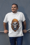 Grim Hood Skull T-Shirt – Classic White Edition (Size-XXL)