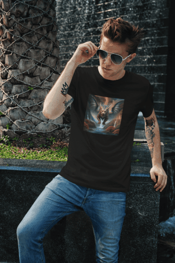 Men's Mythic Dragon T-Shirt – Fantasy Art Graphic Tee-Black (Size-L)