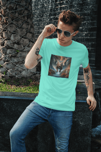 Men's Mint Dragon Realm T-Shirt – Fantasy Art Graphic Tee-Mint Green (Size-L)