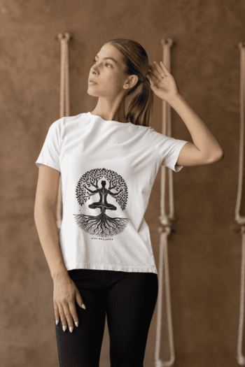 Stay Grounded Yoga Tree T-Shirt – White(Size-L)