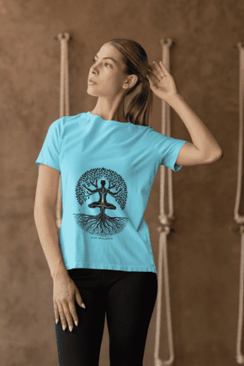 Stay Grounded Yoga Tree T-Shirt – Sky Blue(Size-L)