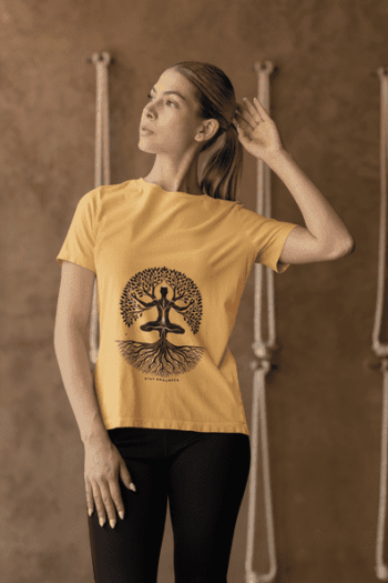 Stay Grounded Yoga Tree T-Shirt – Mustard Yellow(Size-L)
