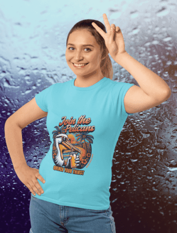 Women's Light Blue "Join the Pelicans" Tropical Graphic T-Shirt (Size-L)