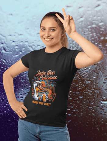 Women's Black "Join the Pelicans" Tropical Graphic T-Shirt (Size-L)