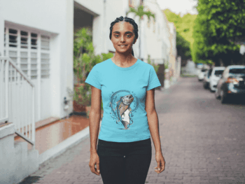 Koi Fish Wave Graphic T-Shirt – Sky Blue (Size-L)