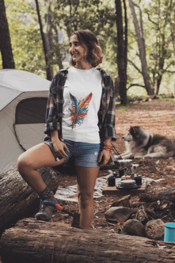 Vibrant Feather Art T-Shirt – White(Size-L)