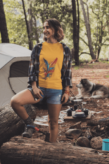 Vibrant Feather Art T-Shirt – Mustard Yellow(Size-L)