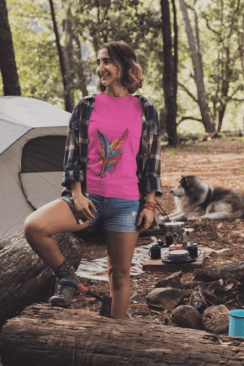 Vibrant Feather Art T-Shirt – Candy Pink(Size-M)