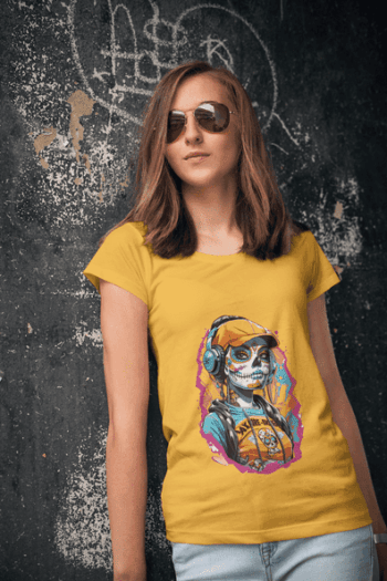 Street Skull DJ Graphic T-Shirt – Mustard Yellow (Size-L)