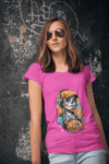 Street Style Skull Girl Graphic Hot Pink T-Shirt (Size-S)