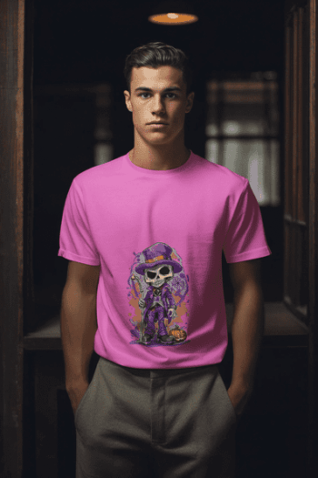 Halloween Skeleton Gentleman T-Shirt – Candy Pink (Size-M)