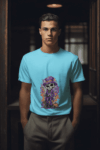 Halloween Skeleton Gentleman T-Shirt – Sky Blue (Size-S)