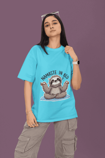 Namaste in Bed Sloth T-Shirt – Sky Blue (Size-L)