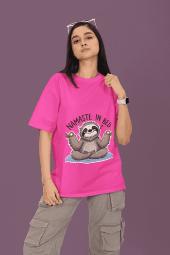 Namaste in Bed Sloth T-Shirt – Hot Pink (Size-L)