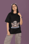 Namaste in Bed Sloth T-Shirt – Black (Size-XXL)