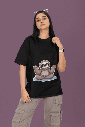 Namaste in Bed Sloth T-Shirt – Black (Size-L)