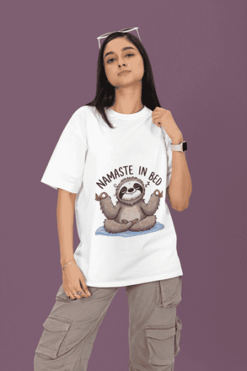 Namaste in Bed Sloth T-Shirt – White (Size-L)