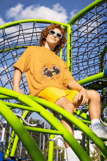Flaming Dumbbell Graphic T-Shirt – Mustard Yellow (Size-S)