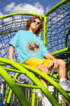 Flaming Dumbbell Graphic T-Shirt – Sky Blue (Size-S)